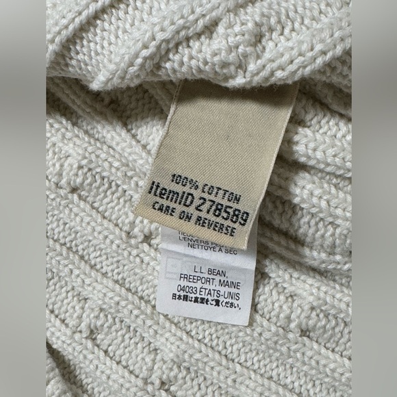 LL Bean Women's XL/P Cotton Cream Cable Knit Sweater Full Zip Cardigan - Picture 4 of 10